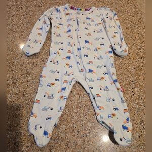 Organic Magnetic Me 0-3 Month Footie, Construction Vehicle Print
